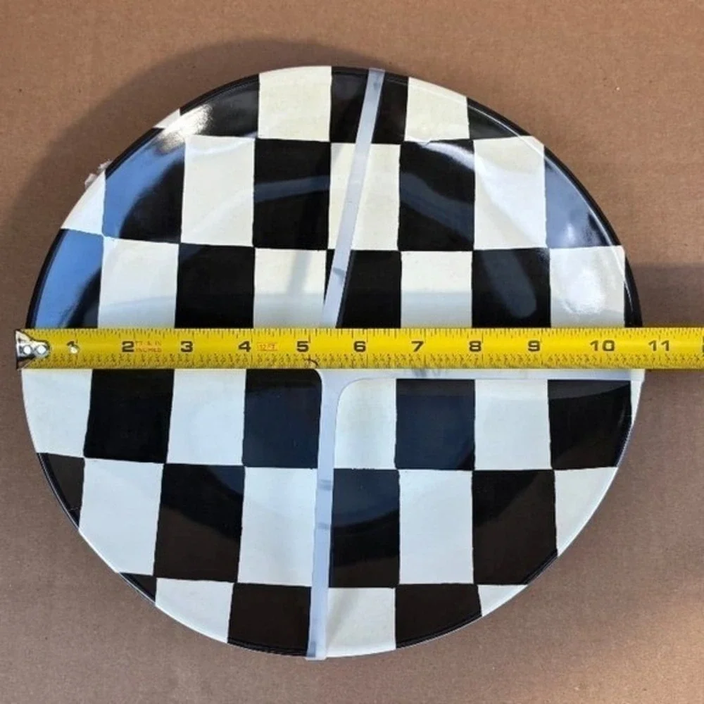 8-Piece Black and White Checkered Melamine Dinnerware Set Salad & Dinner Plates